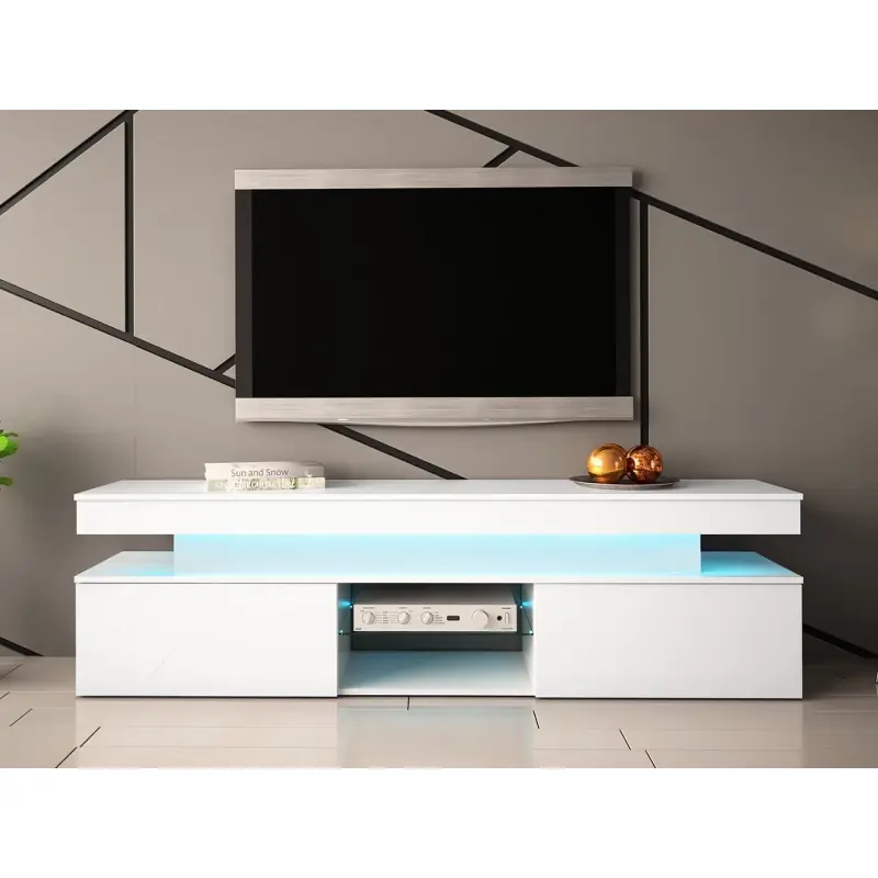 TV stolek s LED osvětlením USOA - lesklý bílý / matný bílý Přímo Od Výrobce