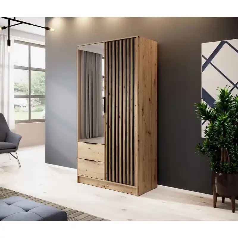 Dvoudveřová skříň se zrcadlem MARFA - šířka 105 cm, dub artisan / černá Jen Po Omezenou Doba